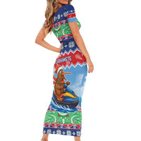 New Zealand Christmas Short Sleeve Bodycon Dress Funny Jet Ride Kiwi Xmas - Polynesian Pride