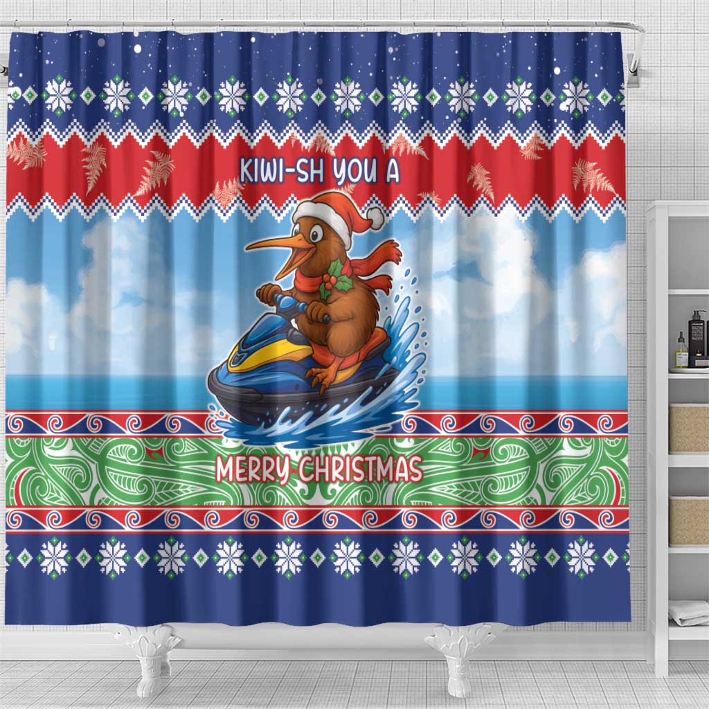 New Zealand Christmas Shower Curtain Funny Jet Ride Kiwi Xmas - Polynesian Pride
