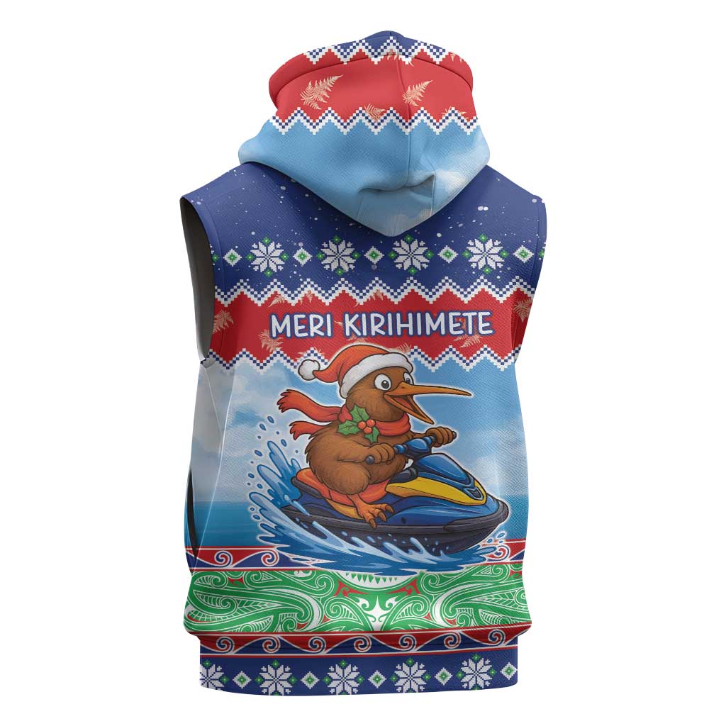 New Zealand Christmas Sleeveless Zip Hoodie Funny Jet Ride Kiwi Xmas - Polynesian Pride