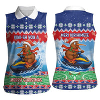 New Zealand Christmas Women Sleeveless Polo Shirt Funny Jet Ride Kiwi Xmas - Polynesian Pride