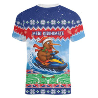 New Zealand Christmas Women V-Neck T-Shirt Funny Jet Ride Kiwi Xmas - Polynesian Pride