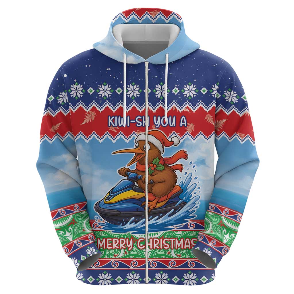 New Zealand Christmas Zip Hoodie Funny Jet Ride Kiwi Xmas - Polynesian Pride