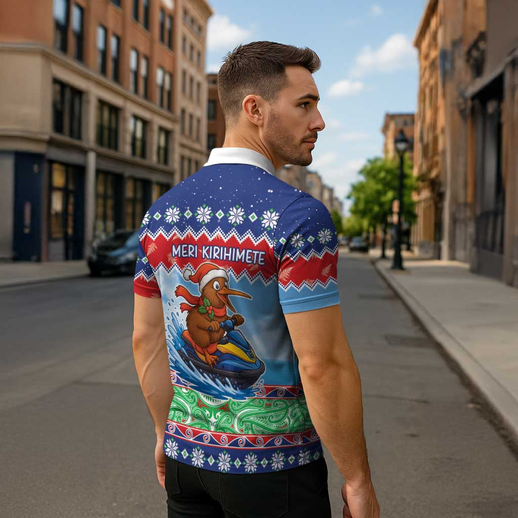 New Zealand Christmas Zipper Polo Shirt Funny Jet Ride Kiwi Xmas - Polynesian Pride