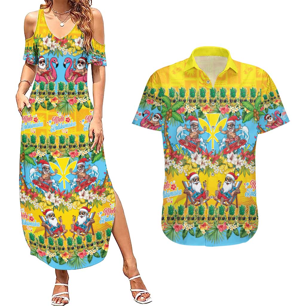 Hawaii Christmas Couples Matching Summer Maxi Dress and Hawaiian Shirt Mele Kalikimaka Tropical Vibes - Polynesian Pride