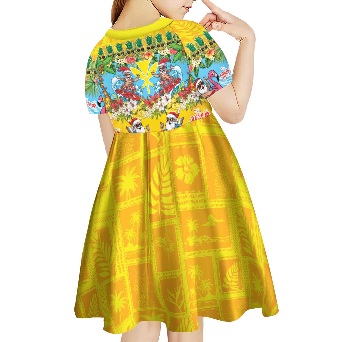 Hawaii Christmas Kid Short Sleeve Dress Mele Kalikimaka Tropical Vibes - Polynesian Pride
