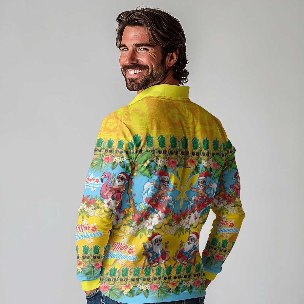 Hawaii Christmas Long Sleeve Polo Shirt Mele Kalikimaka Tropical Vibes - Polynesian Pride