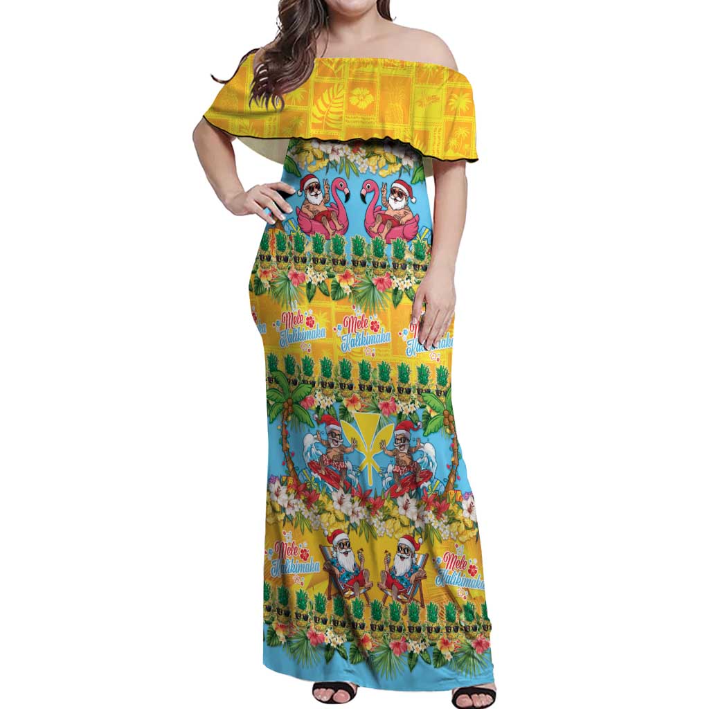 Hawaii Christmas Off Shoulder Maxi Dress Mele Kalikimaka Tropical Vibes - Polynesian Pride