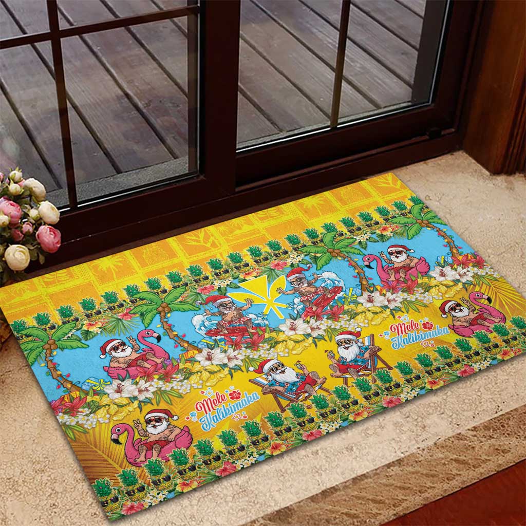 Hawaii Christmas Rubber Doormat Mele Kalikimaka Tropical Vibes - Polynesian Pride