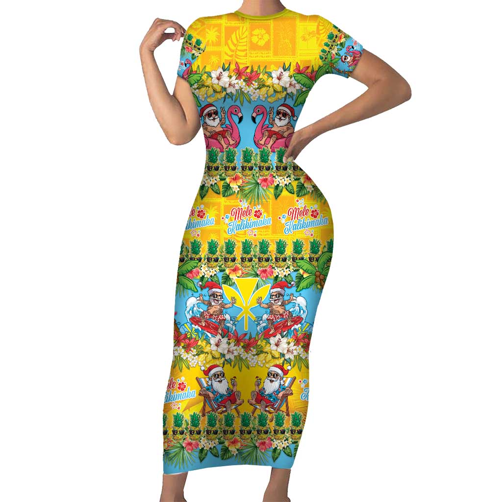 Hawaii Christmas Short Sleeve Bodycon Dress Mele Kalikimaka Tropical Vibes - Polynesian Pride
