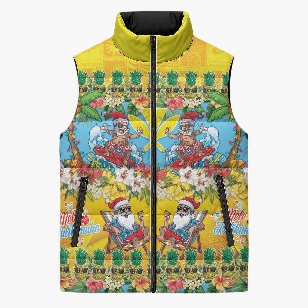 Hawaii Christmas Sleeveless Puffer Jacket Mele Kalikimaka Tropical Vibes - Polynesian Pride