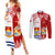 Personalised Tonga And Kiribati Couples Matching Summer Maxi Dress and Long Sleeve Button Shirt Coat Of Arms Polynesian Pattern LT05 Red - Polynesian Pride