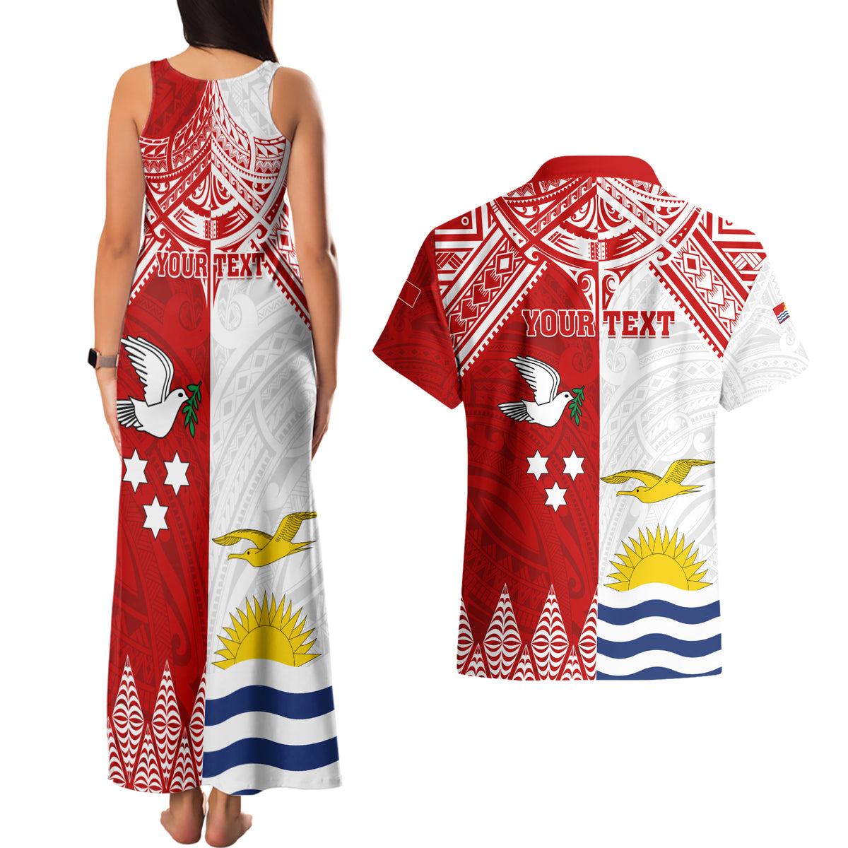 Personalised Tonga And Kiribati Couples Matching Tank Maxi Dress and Hawaiian Shirt Coat Of Arms Polynesian Pattern LT05 - Polynesian Pride