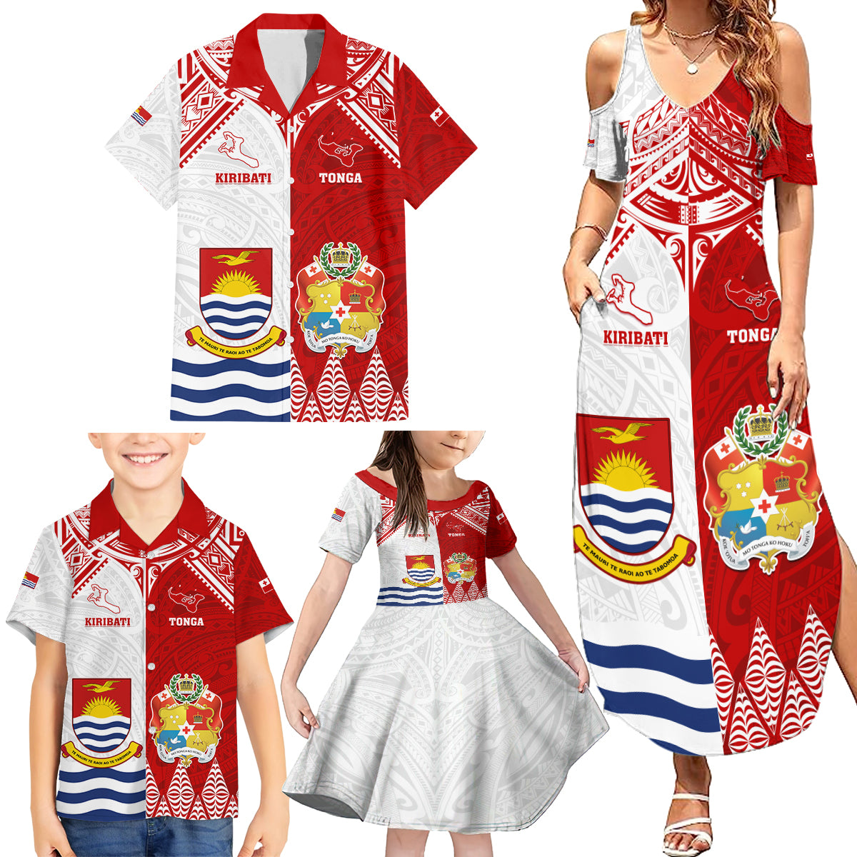 Personalised Tonga And Kiribati Family Matching Summer Maxi Dress and Hawaiian Shirt Coat Of Arms Polynesian Pattern LT05 - Polynesian Pride