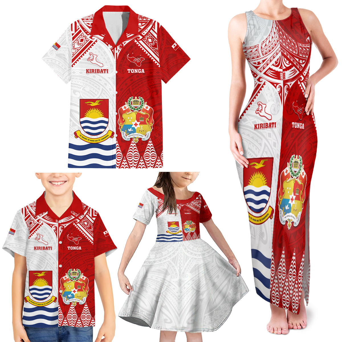 Personalised Tonga And Kiribati Family Matching Tank Maxi Dress and Hawaiian Shirt Coat Of Arms Polynesian Pattern LT05 - Polynesian Pride