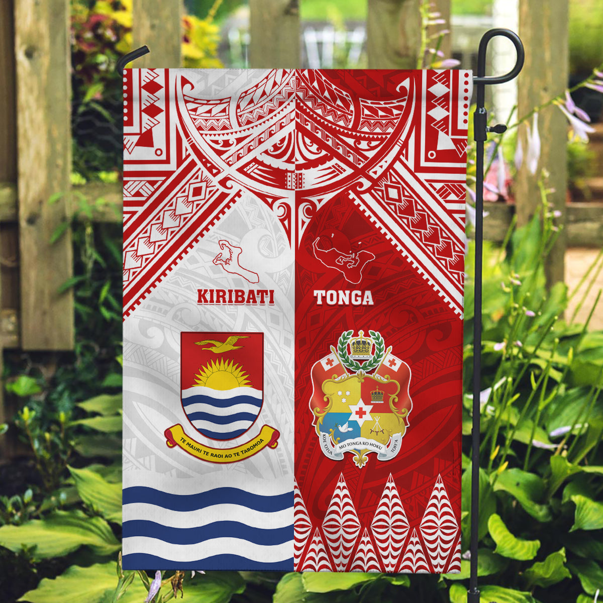 Tonga And Kiribati Garden Flag Coat Of Arms Polynesian Pattern LT05 Garden Flag Red - Polynesian Pride