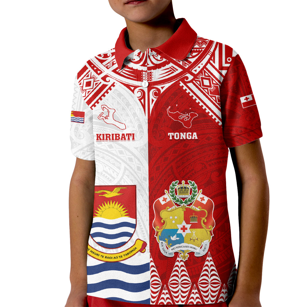 Personalised Tonga And Kiribati Kid Polo Shirt Coat Of Arms Polynesian Pattern LT05 Kid Red - Polynesian Pride