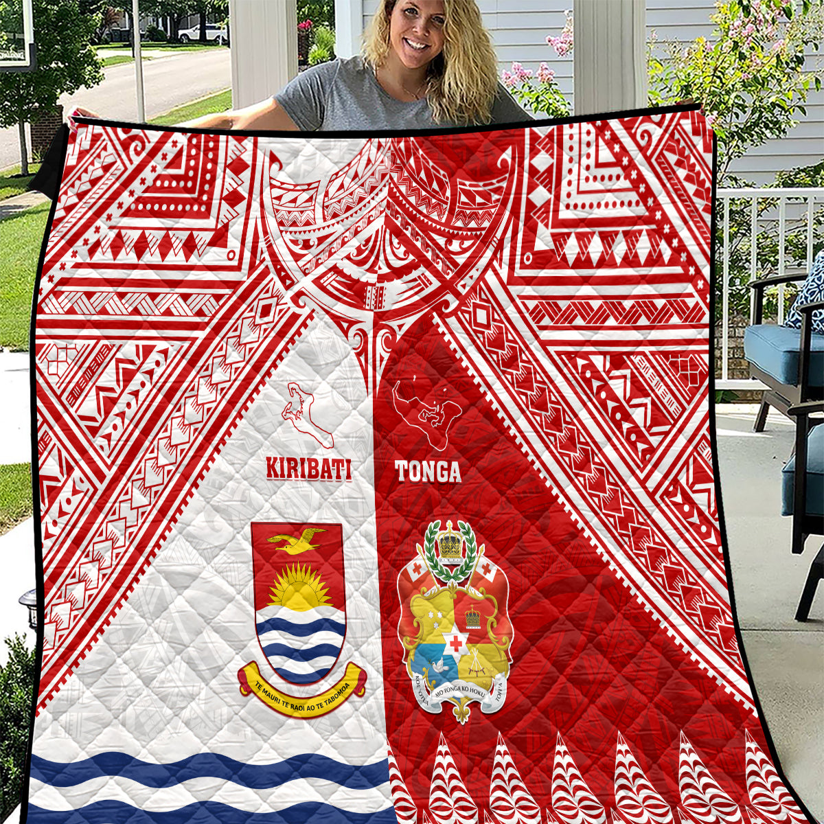 Tonga And Kiribati Quilt Coat Of Arms Polynesian Pattern LT05 Red - Polynesian Pride