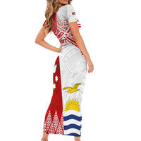 Personalised Tonga And Kiribati Short Sleeve Bodycon Dress Coat Of Arms Polynesian Pattern LT05 - Polynesian Pride
