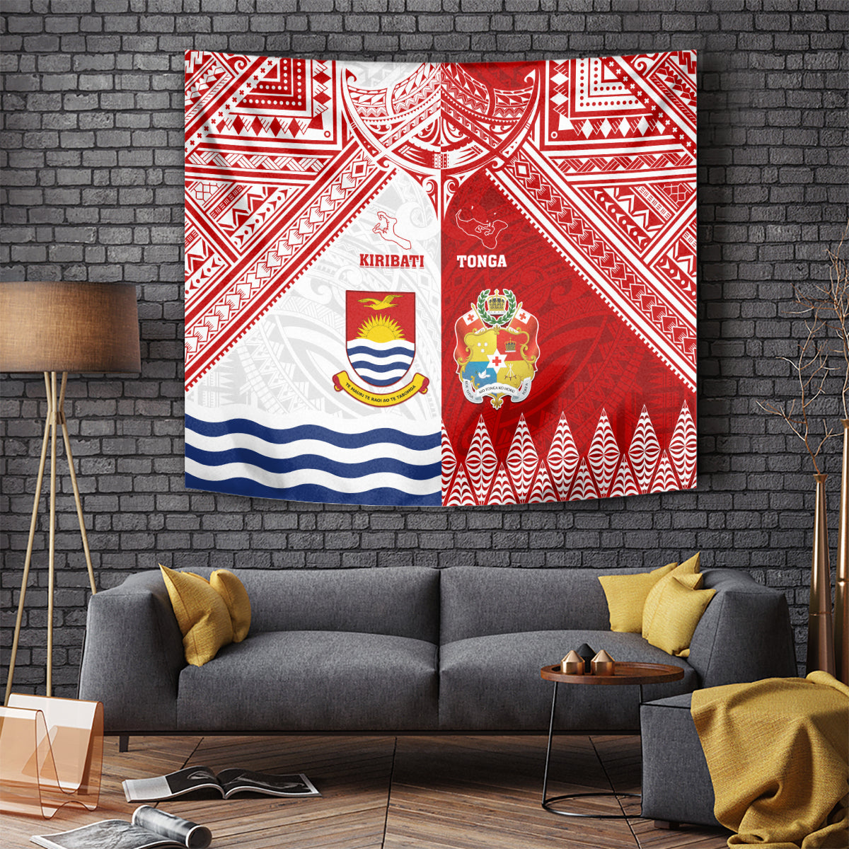 Tonga And Kiribati Tapestry Coat Of Arms Polynesian Pattern LT05 Red - Polynesian Pride