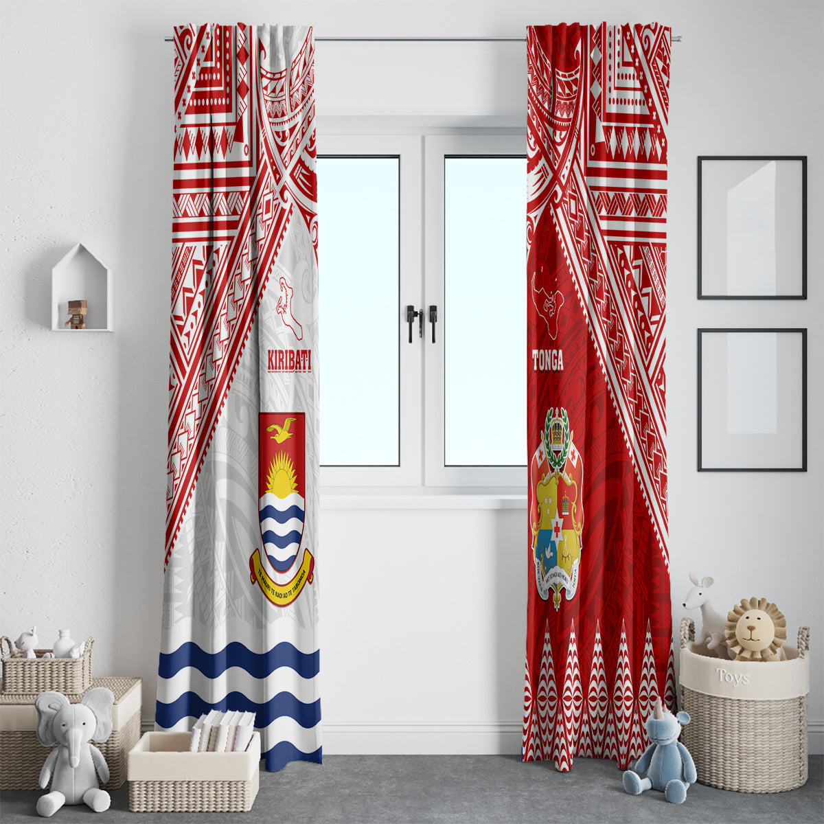 Tonga And Kiribati Window Curtain Coat Of Arms Polynesian Pattern LT05 - Polynesian Pride