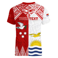 Personalised Tonga And Kiribati Women V Neck T Shirt Coat Of Arms Polynesian Pattern LT05 - Polynesian Pride