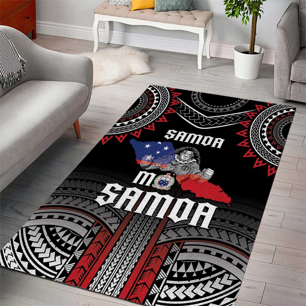 Samoa Black Saturday Area Rug Samoan Warrior Tribal Pattern