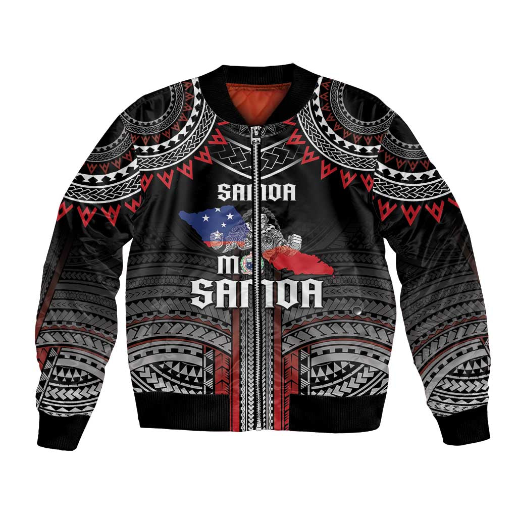 Personalised Samoa Black Saturday Bomber Jacket Samoan Warrior Tribal Pattern