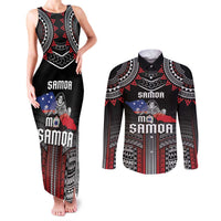 Personalised Samoa Black Saturday Couples Matching Tank Maxi Dress and Long Sleeve Button Shirt Samoan Warrior Tribal Pattern