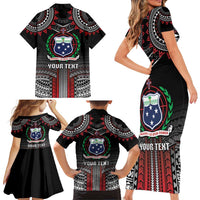 Personalised Samoa Black Saturday Family Matching Short Sleeve Bodycon Dress and Hawaiian Shirt Samoan Warrior Tribal Pattern