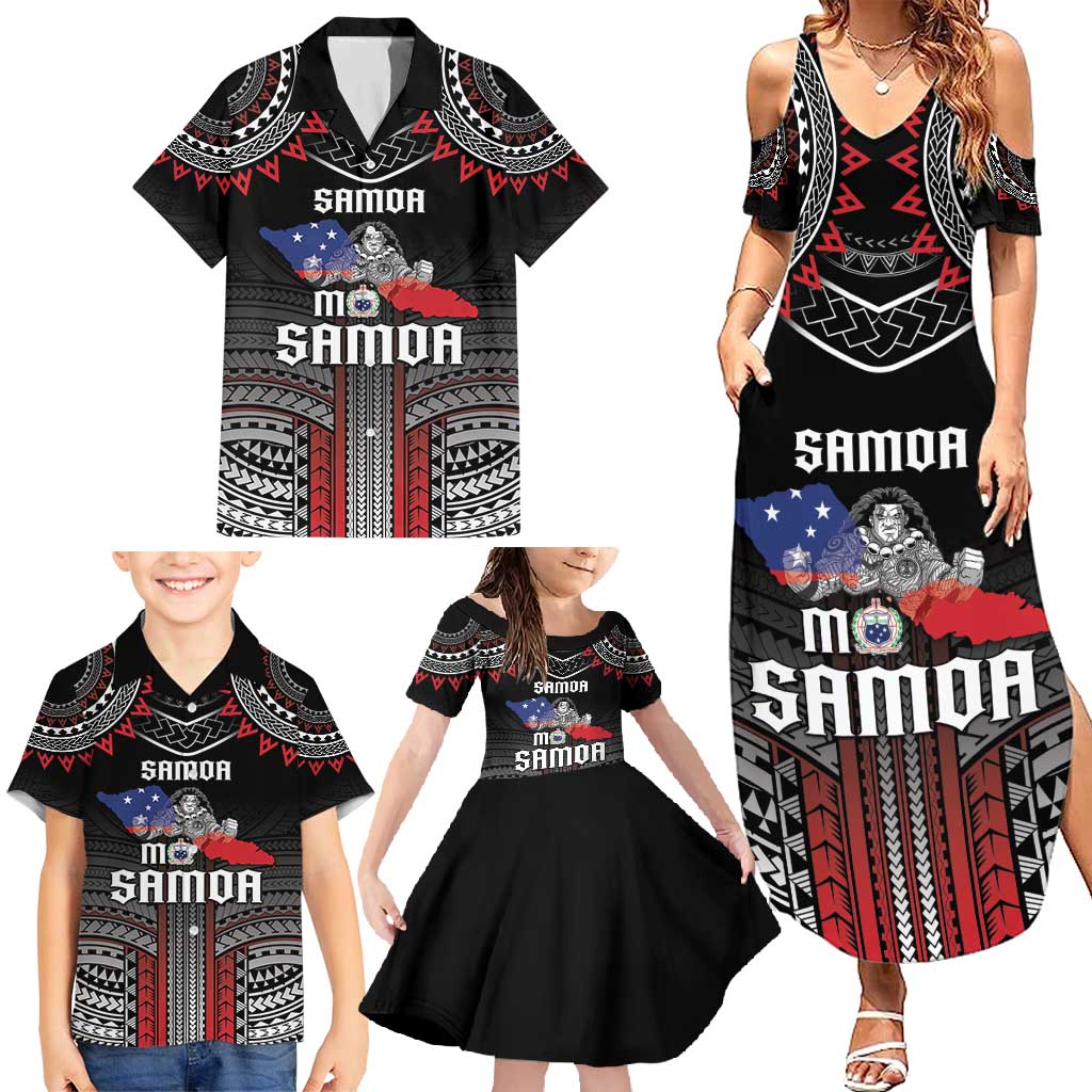 Personalised Samoa Black Saturday Family Matching Summer Maxi Dress and Hawaiian Shirt Samoan Warrior Tribal Pattern