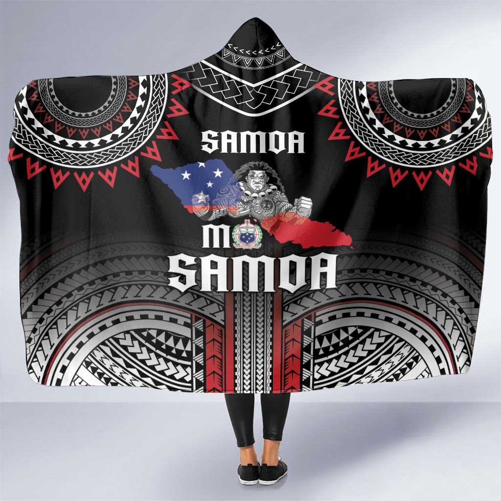 Samoa Black Saturday Hooded Blanket Samoan Warrior Tribal Pattern