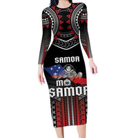 Personalised Samoa Black Saturday Long Sleeve Bodycon Dress Samoan Warrior Tribal Pattern