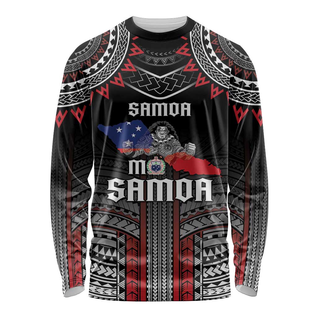 Personalised Samoa Black Saturday Long Sleeve Shirt Samoan Warrior Tribal Pattern