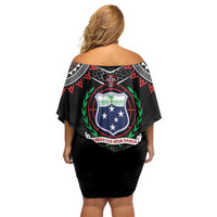 Personalised Samoa Black Saturday Off Shoulder Short Dress Samoan Warrior Tribal Pattern