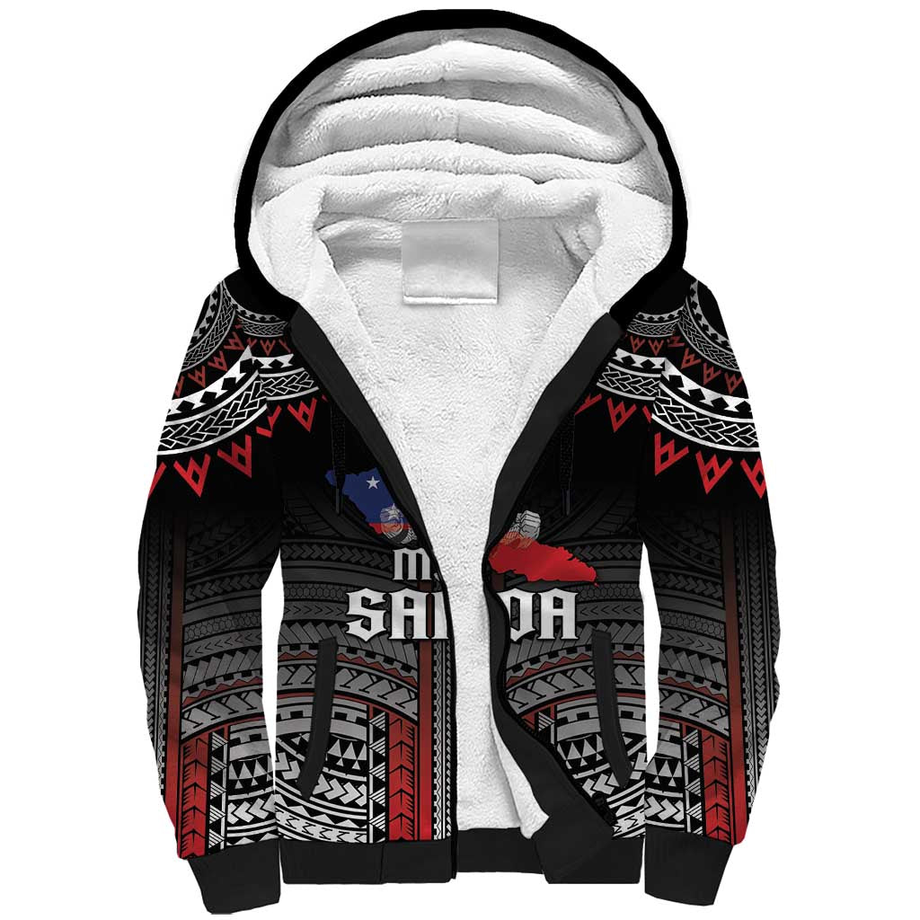 Personalised Samoa Black Saturday Sherpa Hoodie Samoan Warrior Tribal Pattern