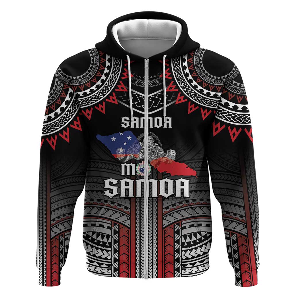 Personalised Samoa Black Saturday Zip Hoodie Samoan Warrior Tribal Pattern