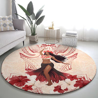 Tahiti Women's Day Round Carpet With Polynesian Pattern