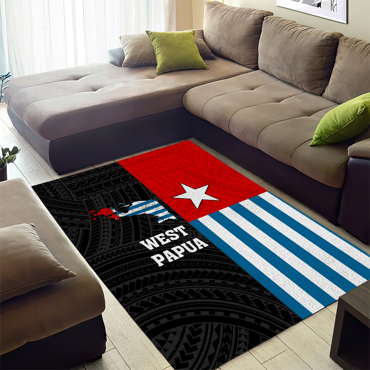 Personalised West Papua Area Rug Polynesian Pattern With Coat Of Arms