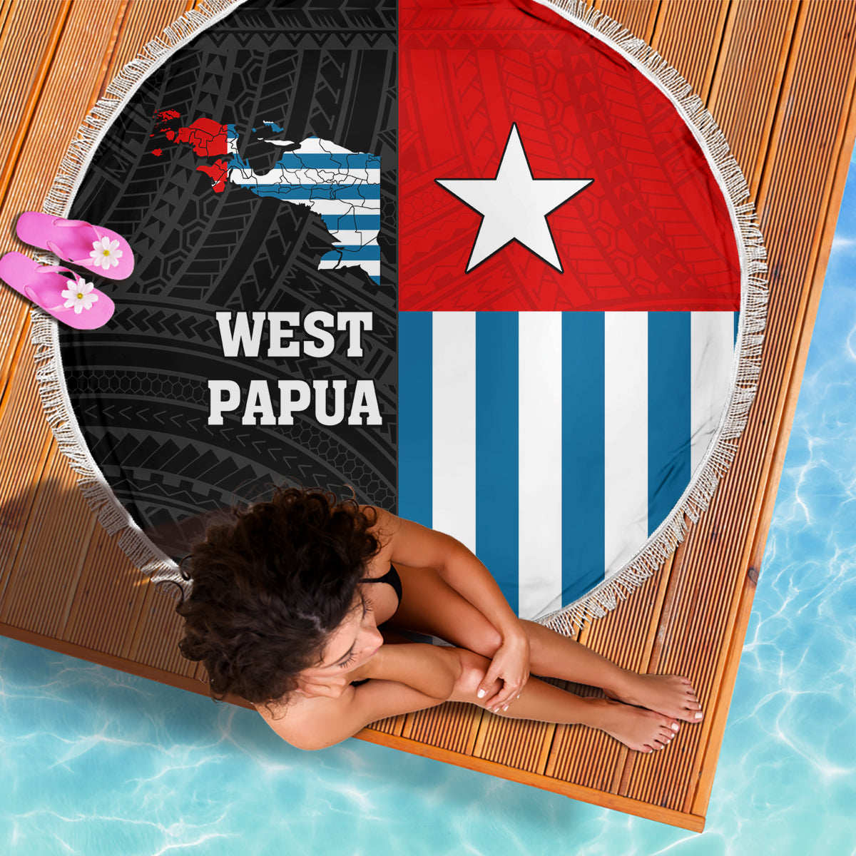 West Papua Beach Blanket Polynesian Pattern With Coat Of Arms LT05 - Polynesian Pride