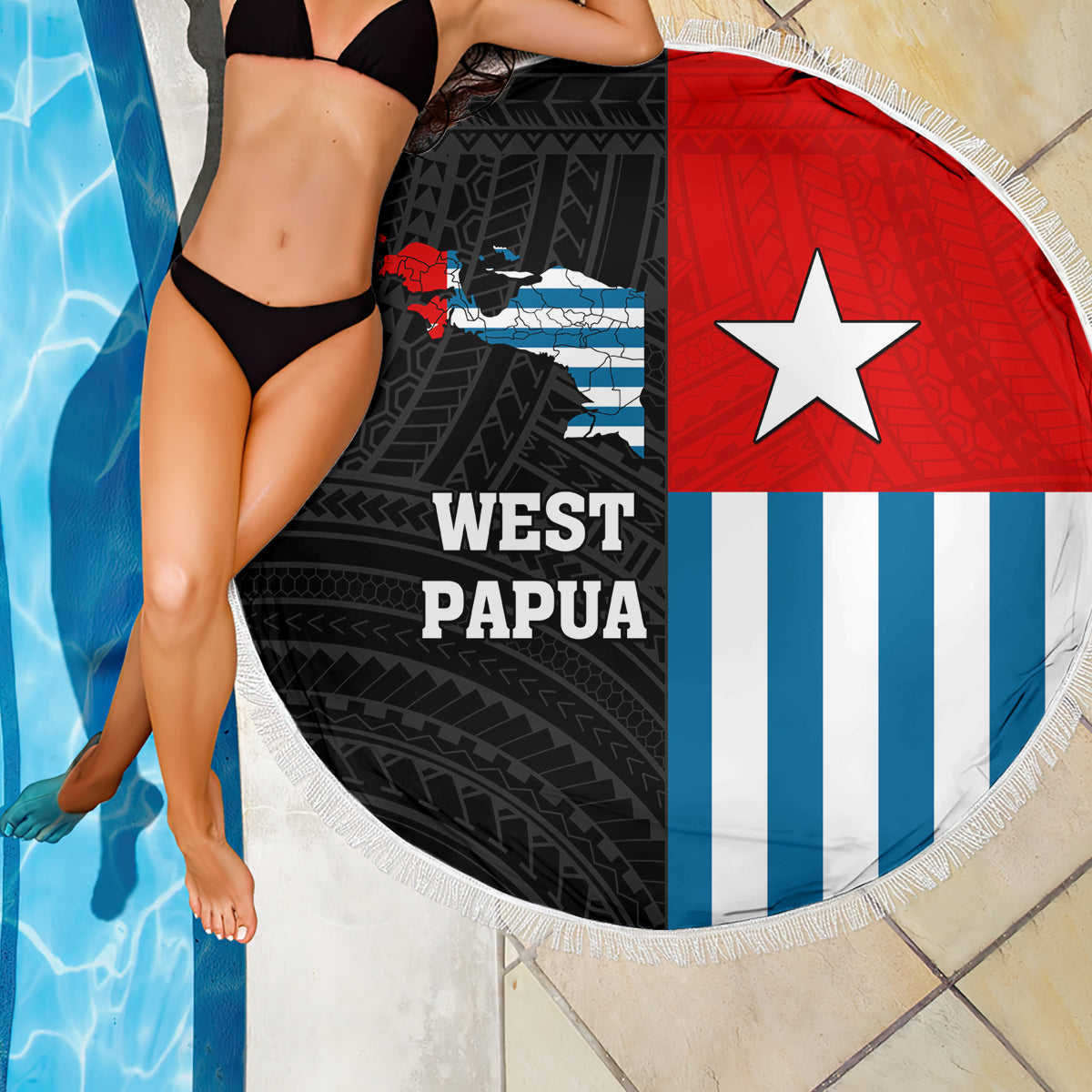 West Papua Beach Blanket Polynesian Pattern With Coat Of Arms LT05 - Polynesian Pride