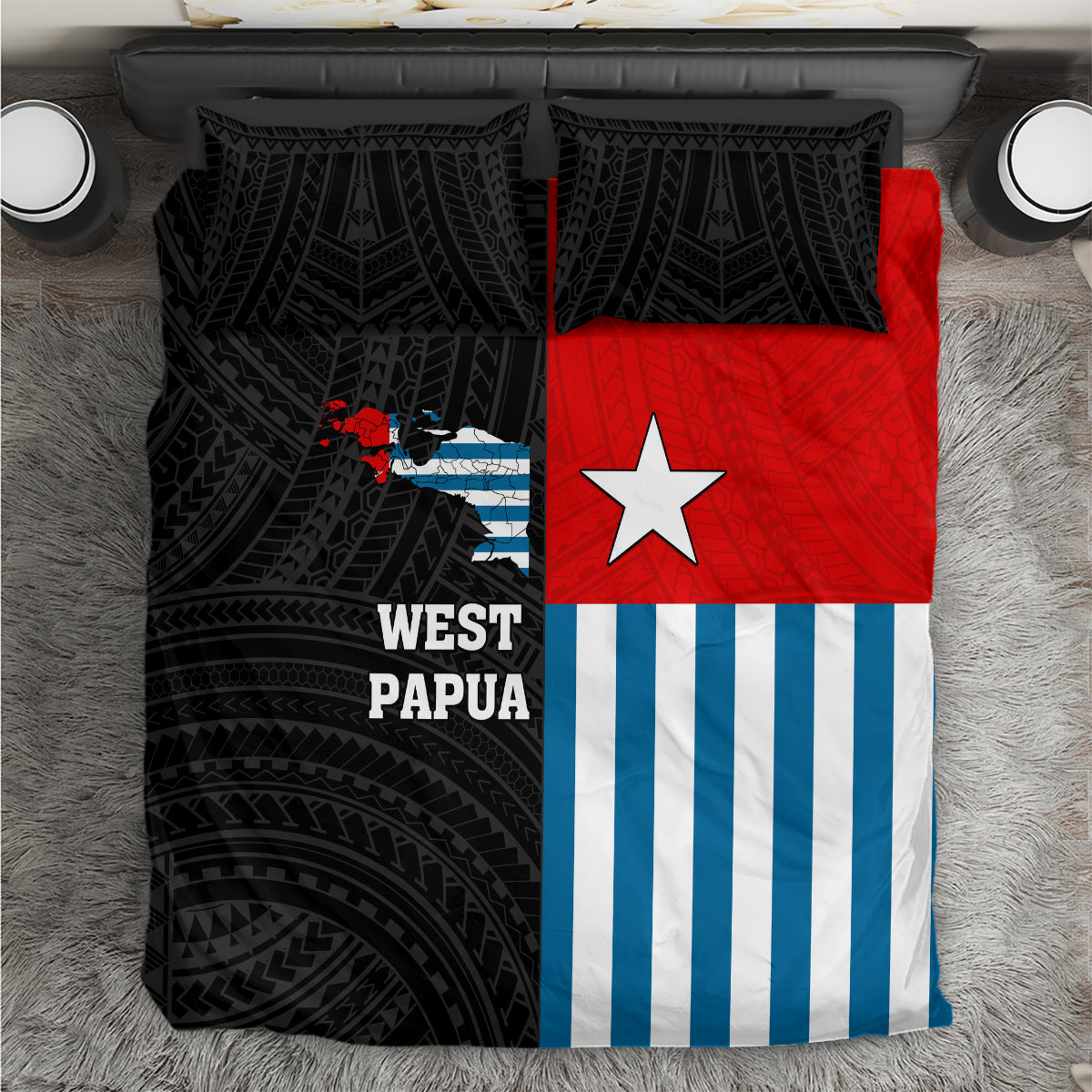 West Papua Bedding Set Polynesian Pattern With Coat Of Arms LT05 Blue - Polynesian Pride
