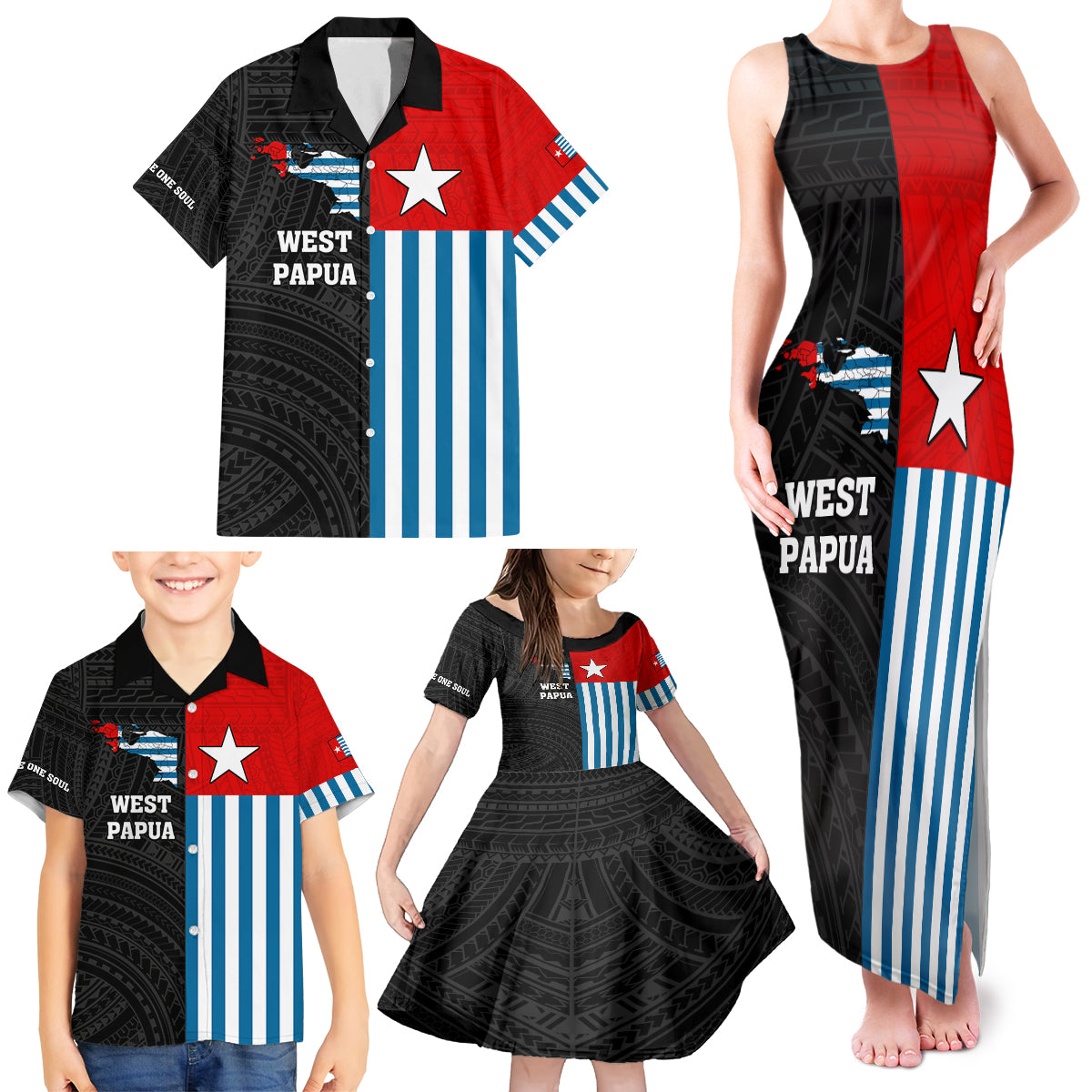 Personalised West Papua Family Matching Tank Maxi Dress and Hawaiian Shirt Polynesian Pattern With Coat Of Arms LT05 - Polynesian Pride