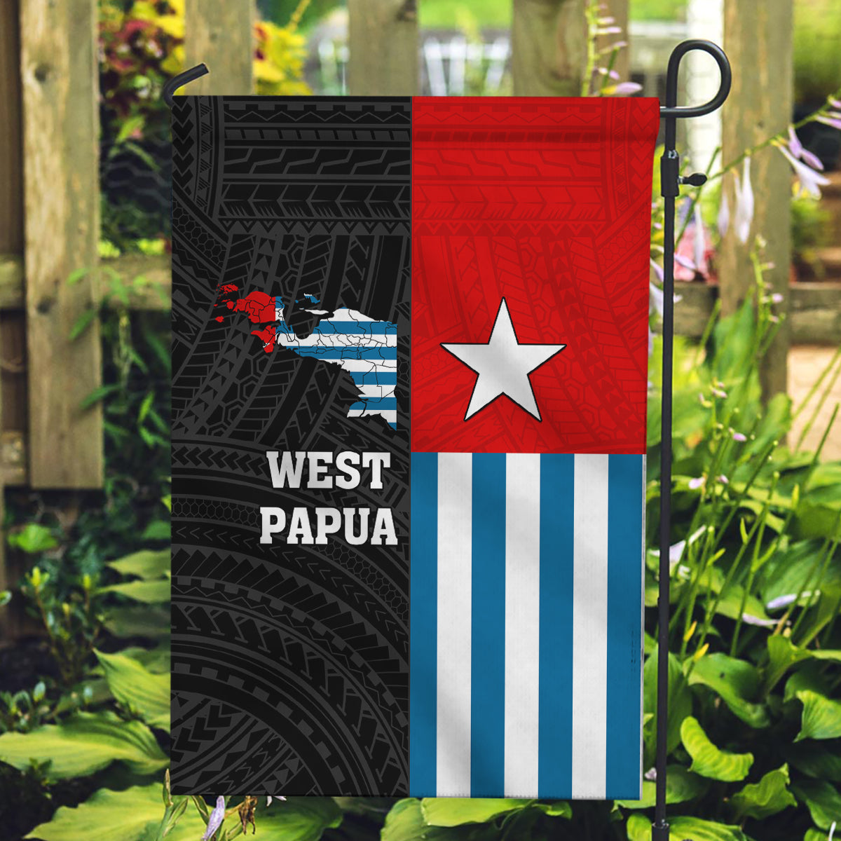 Personalised West Papua Garden Flag Polynesian Pattern With Coat Of Arms