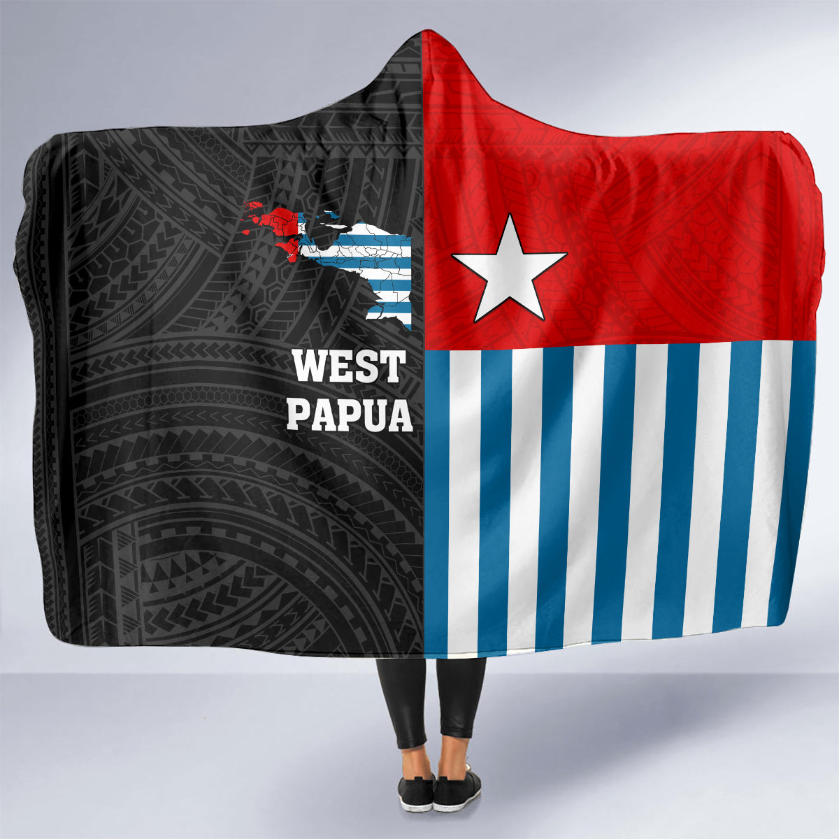West Papua Hooded Blanket Polynesian Pattern With Coat Of Arms LT05 - Polynesian Pride