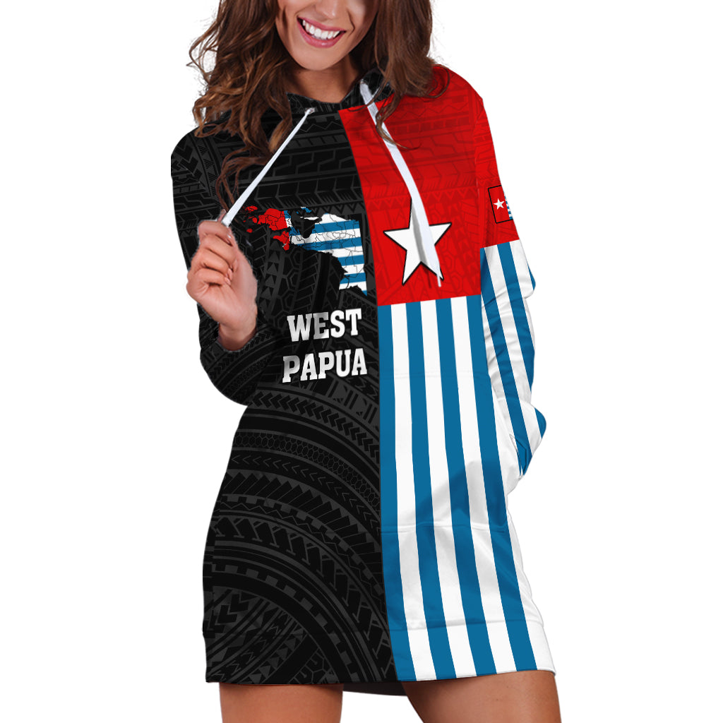 Personalised West Papua Hoodie Dress Polynesian Pattern With Coat Of Arms LT05 Blue - Polynesian Pride