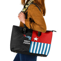 West Papua Leather Tote Bag Polynesian Pattern With Coat Of Arms LT05 Blue - Polynesian Pride
