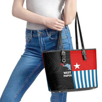 West Papua Leather Tote Bag Polynesian Pattern With Coat Of Arms LT05 - Polynesian Pride