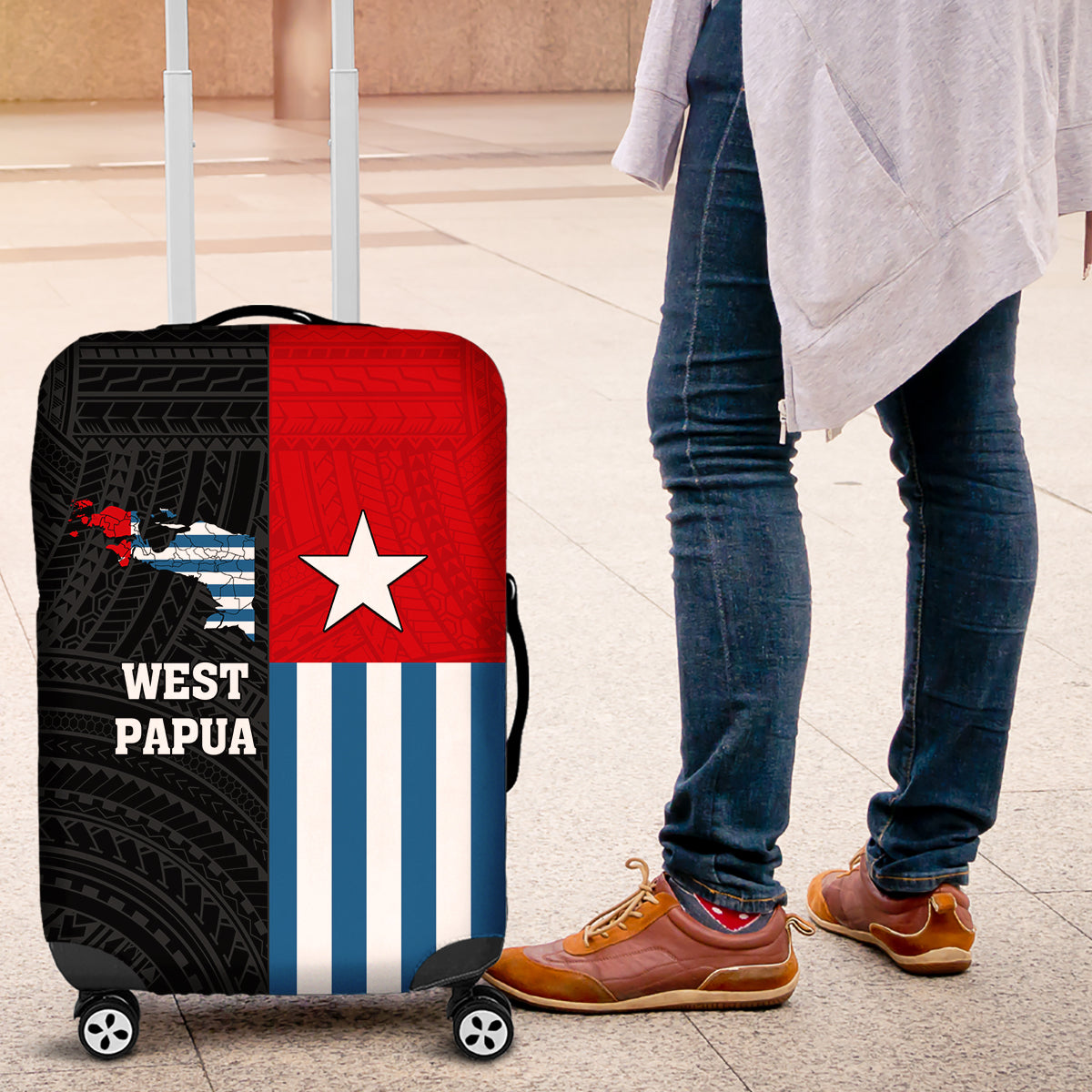 Personalised West Papua Luggage Cover Polynesian Pattern With Coat Of Arms