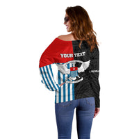 Personalised West Papua Off Shoulder Sweater Polynesian Pattern With Coat Of Arms LT05 - Polynesian Pride