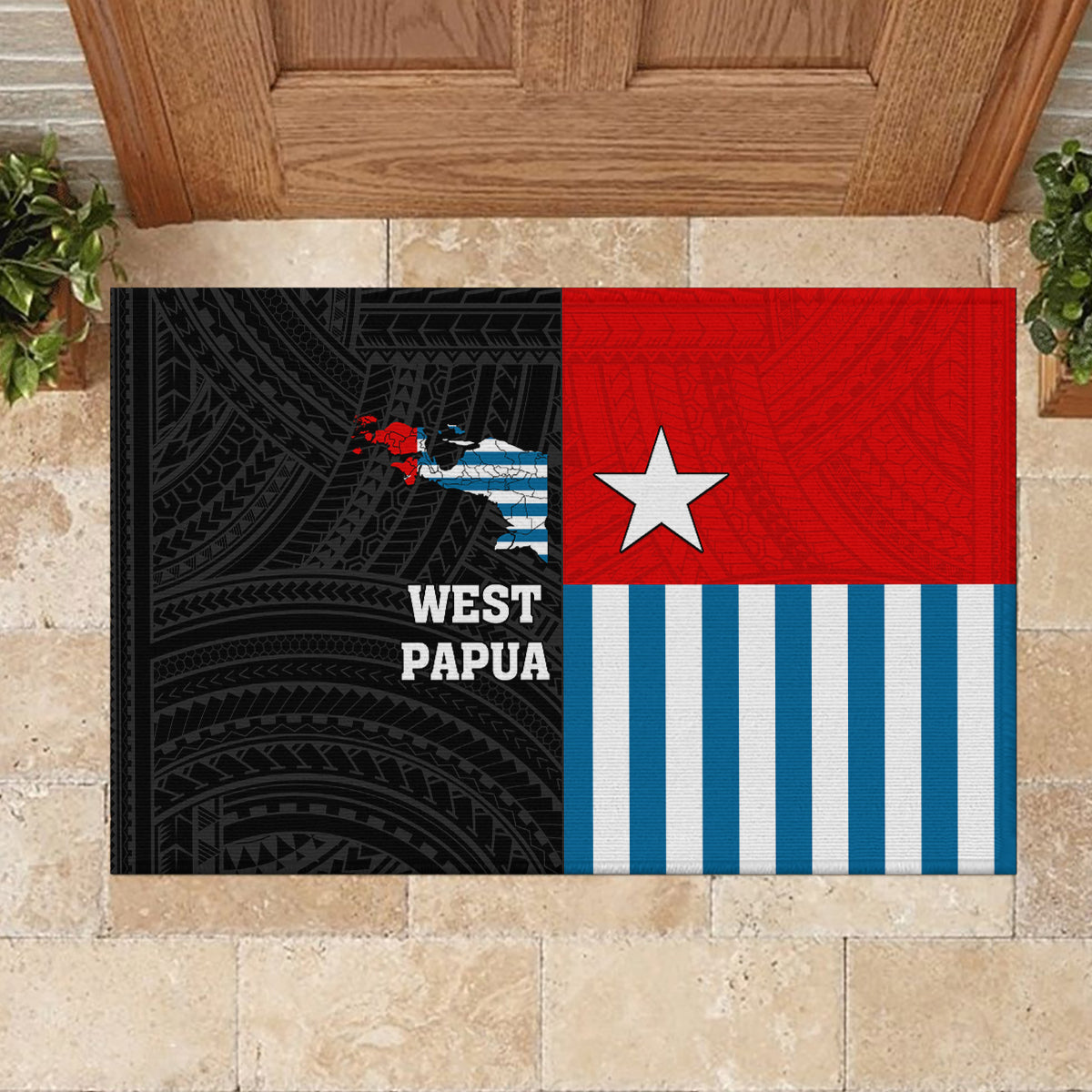 West Papua Rubber Doormat Polynesian Pattern With Coat Of Arms LT05 - Polynesian Pride